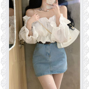 Áo Sơ Mi Nữ Tay Ngắn Gợi Cảm Cổ Chữ V Thiết Kế Thanh Lịch Áo Cánh Viền Xếp Ly Chất Liệu Khác Siêu Mỏng Mùa Xuân 2023