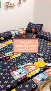 Bộ 3 món Ga chun bọc đệm kèm 2 vỏ gối đầu mẫu THỎ TÍM vải Cotton Poly cao cấp Ga chun trải giường nhiều kích thước M2/M6/M8/2M2