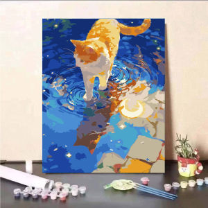 BILIBILI | Acrylic Paint By Numbers Moon Cat Painting By Numbers on Canvas Coloring By Number for Adults Paint Digital Art