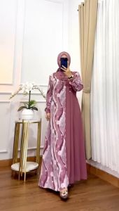 Dress Wanita Mewah Full Ceruty With Furing Tidak Nerawang Fit to XL PB 140 cm