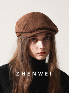 หมวกเบเร่ต์วินเทจขนาดใหญ่สีน้ําตาล ผ้าลูกฟูก หมวกไปข้างหน้าผู้หญิง ฤดูใบไม้ร่วง ฤดูหนาว หมวกเด็กส่งหนังสือพิมพ์ สไตล์ลำลอง วัสดุ Corion