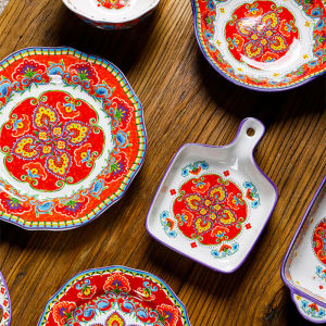 OMK Red Turkey series Ceramic Dinner Plates 8.5 inch and 11 inch