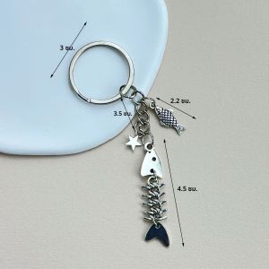 พวงกุญแจปลาน่ารักกระเป๋า Charm พวงกุญแจสําหรับรถ Fishbone Star Punk DIY เครื่องประดับทําด้วยมือของขวัญ