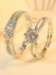 แหวนเพชรเทียมคู่รัก เครื่องประดับงานแต่งงานแบบเปิด แหวนเจ้าสาว แหวนคู่ แหวนปลอม ดีไซน์ไม่ซ้ำใคร แหวนเจ้าสาวสำหรับผู้หญิง