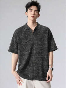 Wood soon | Vintage Stylish Knitted Placket V-Neck Short Sleeve Mens T-Shirt