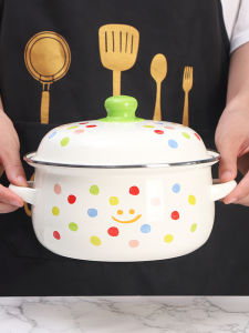 Mini Double Ear Enamel Pot Enameled Soup Pot Small Hot Pot Enamel Porcelain Noodle Bowl Enameled Casserole Dish Kitchenware