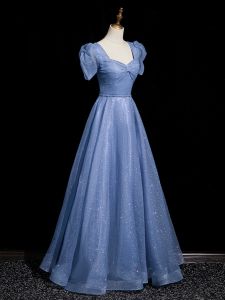 Luxury Blue Evening Dress for Women 2024 New Style High-End Formal Gown with Sequins and Mid-Waist for Prom Performances and Company Meetings