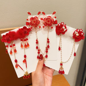 New Year Childrens Hanfu Hair Accessories Little Girl Fairy Tale Tassel Forehead Chain Baby Ancient Style Brow Heart Pendant