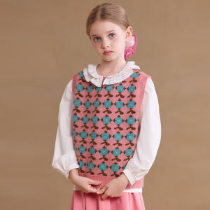 Little Naive | Spring Autumn Retro Floral Pattern Childrens Knit Vest