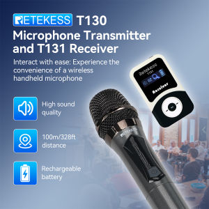 Retekess T130 Professional Wireless Handheld Microphone Transmitter Walking Tour Headsets and T131 Receivers used in such as Church Conference Speech Small Stage Performance