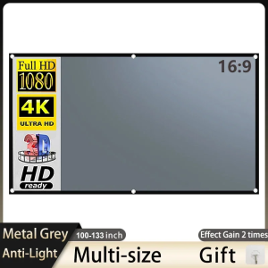 Projector Screen 1000-130 Inch Metal Grey Anti-Light 16:9 Portable Black Border With Holes Home Outdoor Projection Screen