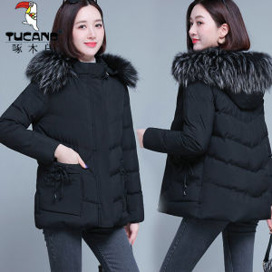 TUCANO สั้น ผ้าฝ้าย เสื้อแจ็คเก็ต ผู้หญิง ฤดูหนาว New Loose ลำลอง ขนขนาดใหญ่อบอุ่น ปกเสื้อ เสื้อโค้ทผ้าฝ้าย หนาขึ้น แขนยาว ซิป