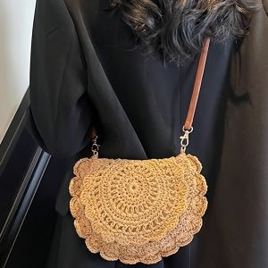 Vintage Woven Handbag New Vacation Round Summer Beach Bag Fashion Crossbody Straw-Woven Bag Ladies Messenger Bags