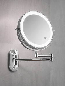 LED Bathroom Mirror Wall Mounted Folding Makeup Mirror Double Sided Magnifying Extendable Mirror Modern Simple Style Metal Frame