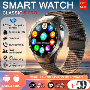 GUHUAVMI | Đồng Hồ Thông Minh Cao Cấp Classic 5 Pro Dành Cho Nam Theo Dõi Thể Dục Ngoài Trời GPS Chống Nước IP68 Đo Nhịp Tim Hỗ Trợ Hơn 100 Môn Thể Thao Gọi Điện HD.