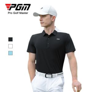 PGM Golf Casual Style Men Short Sleeved Polo Shirt Breathable Hole Design Dry Fit Sport Clothing for Summer Outdoor Activities