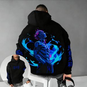 Bandai | Demon Slayer Anime Akaza Printed Hoodie 2025 Autumn/Winter New Harajuku Plus-Size Trend Loose Parent Child Top for Men and Women