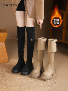 Daphne Over-Knee Fashion Boots Womens New 2025 Winter Fleece Lined Thick Heel Dual Wear Long Tube Knight Boot Retro Brown