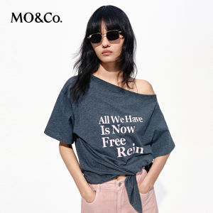 MO&Co. | Short Sleeve Water Print Asymmetric Hem T-shirt