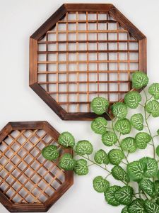 Country Style Carbonized Solid Wood Grid Wall Hanging Shelf Nursery Outdoor Courtyard Balcony Decorative Ornaments Home Decoration