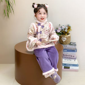 Thickened Fleece Childrens Cheongsam New Year Outfit Baby Performance Costume Winter Traditional Hanfu Girls Ethnic Wear