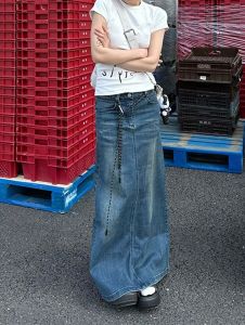 Váy Denim Cạp Thấp Phong Cách Y2K Dành Cho Nữ Mùa Hè Đa Năng Váy Midi Dài Nửa Thân Hình Ôm Sát Kiểu Mỹ Cổ Điển