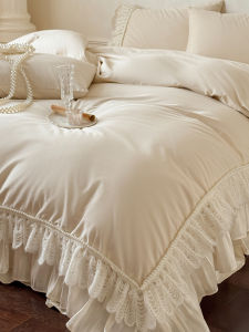 SHENGFUDAO | French Romantic Lace 100% Cotton Cream Bed Skirt Set