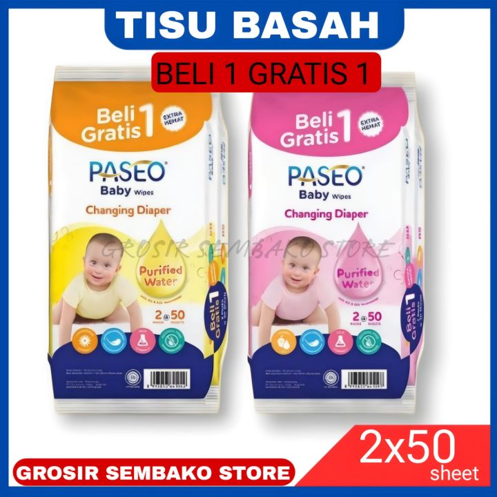 TISSUE Basah PASEO Baby Wipes (Buy Free 1) Tisu Basah Baby 50