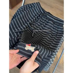 SUOSHE | Cartoon Dog Embroidered Stripe Shorts