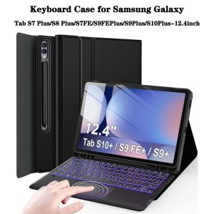 Backlit Keyboard Case For Samsung Galaxy Tab S10+ S9 FE Plus S9+ 2023 12.4 Inch Detachable Leather Case Cover For Tab S7 S8Plus