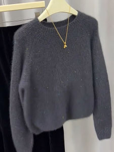 QINGNAER | Soft Glitter Lined Pullover Knit Sweater Vintage Loose Plus Size