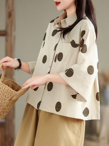 Harajuku Style Cotton Linen Shirt for Women Loose Fit Summer Casual Small Size Anti-Age Slim Half Sleeve Blouse