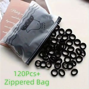 120 Black Mini Hair Ties + Zipper Bag Non-Slip and WonT Pull Hair 1.98cm Ultra-Thin Ponytail Clips Perfect for Girlfriends Gatherings/Birthday Parties Great Item for Styling and Beauty Looks Birthday Gift | Independence Day | Labor Day | Thanksg...
