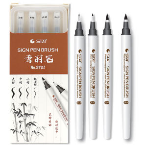 AICRANE 4 ขนาดปากกา เครื่องหมายแปรง Japanes การประดิษฐ์ตัวอักษรปากกา แบบเครื่องหมายปากกา แปรงนุ่มการเขียนตัวอักษร โดยสภาพตัวอักษรวาดโรงเรียนอุปกรณ์ศิลปะ
