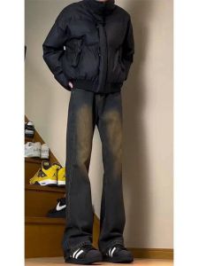 Retro Vibe Washed Gradient Desert Style Mens Jeans Spring Autumn High Street Straight Leg Slimming Flared Long Trousers