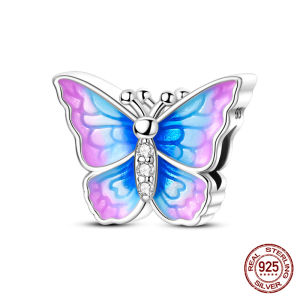 Charms Plata 925 Colored Zircon Pavé Butterfly Dangle Charms Beads Fits 3mm Bracelet For Women Pendants Luxury DIY Jewelry Gifts