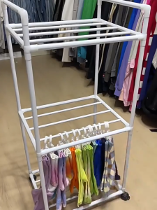SPACEMADER 3/5 Layer Sock Drying Rack with Wheels Carbon Steel Laundry Organizer with Clips Space Saving Clothes Drying Stand for Home Balcony