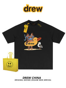 เสื้อยืดแขนสั้นลายการ์ตูนสุนัข Drew American Casual สำหรับผู้ชายและผู้หญิง ทรงหลวม ผ้าฝ้าย ความยาวปกติ ฤดูร้อน 2025