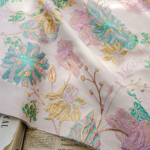 ชุดเดรสของผู้หญิงผ้าดอกไม้ขนาดใหญ่ลายนูนผ้า ช่อย้อนยุคสีทองแบบทำมือ สีชมพูพีช คลาสสิก สำหรับ TJ8913