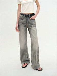 Fano | Quần Jeans Nữ Kiểu Vintage Retro Xòe Rộng Ống Rộng Phong Cách Mid Low Rise