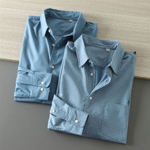 Áo Sơ Mi Nam Dài Tay Mùa Xuân Thường Ngày Mềm Mại Bằng Vải Satin Thoáng Khí Thời Trang Kẻ Caro Không Cần Ủi