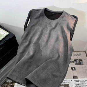 American High Street Suede Vest Mens Summer Plus Size Loose Waistcoat Vest Sports Workout Sleeveless T-Shirt Tide