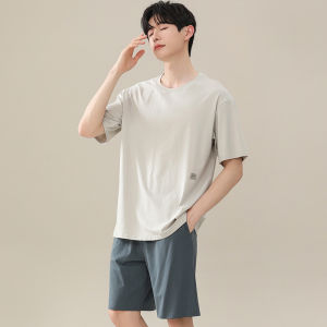 MiiOW | Catman Mens Summer Lightweight Short Sleeve Sleepwear Set Casual Loose Fit Plus Size Home Clothes Comfortable Polyester Blend