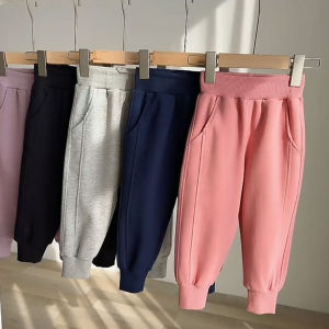 Childrens Composite Milk Silk Sports Pants Elastic Waist Drawstring Spring Style Girls Boys Casual Trousers Cotton Polyester