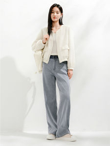 Casual Glitter round Neck Short Jacket Womens Loose Fit Spring 2025 New Style Commute Style Straight Tube Long Sleeve