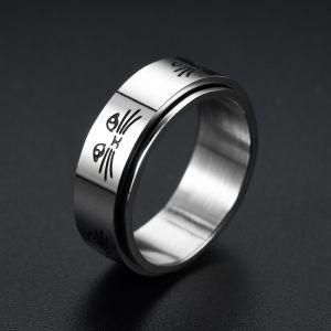 Hollow out cat Animal Stainless Steel Anti Stress Ring For Girl Anxiety Relief Spinning Knuckle Ring Fidget Metal Spinner Anillo