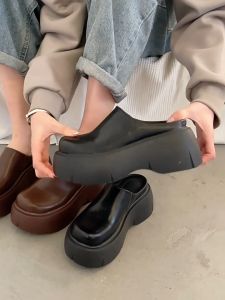 [NEW ARRIVAL🇲🇾] ZA 7cm High Heels PU Leather Plain design Round Toe Casual Outdoor Thick Soled Slip-On Sandal Shoe | Kasut Tinggi Perempuan