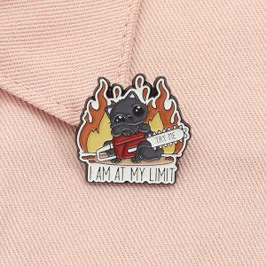 I am At My Limit Enamel Pin Cartoon Angry Irritable Cat with Chainsaw Funny Animal Brooch Lapel Badge Jewelry Gift for Friends