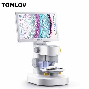 TOMLOV DM301 Biological Microscope 1200X with 9 IPS Touchscreen Meaure and Edit 1080P Triple Camera Slides Set STEM Digital Microscope for Adults Kids Home Education Windows Mac Compatible