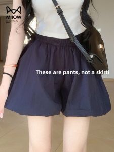 MiiOW | Black Lotus Bud Womens Shorts Summer New Ice Silk Casual High Waist Slimming Lantern Pants Three-quarter Length Thin Model